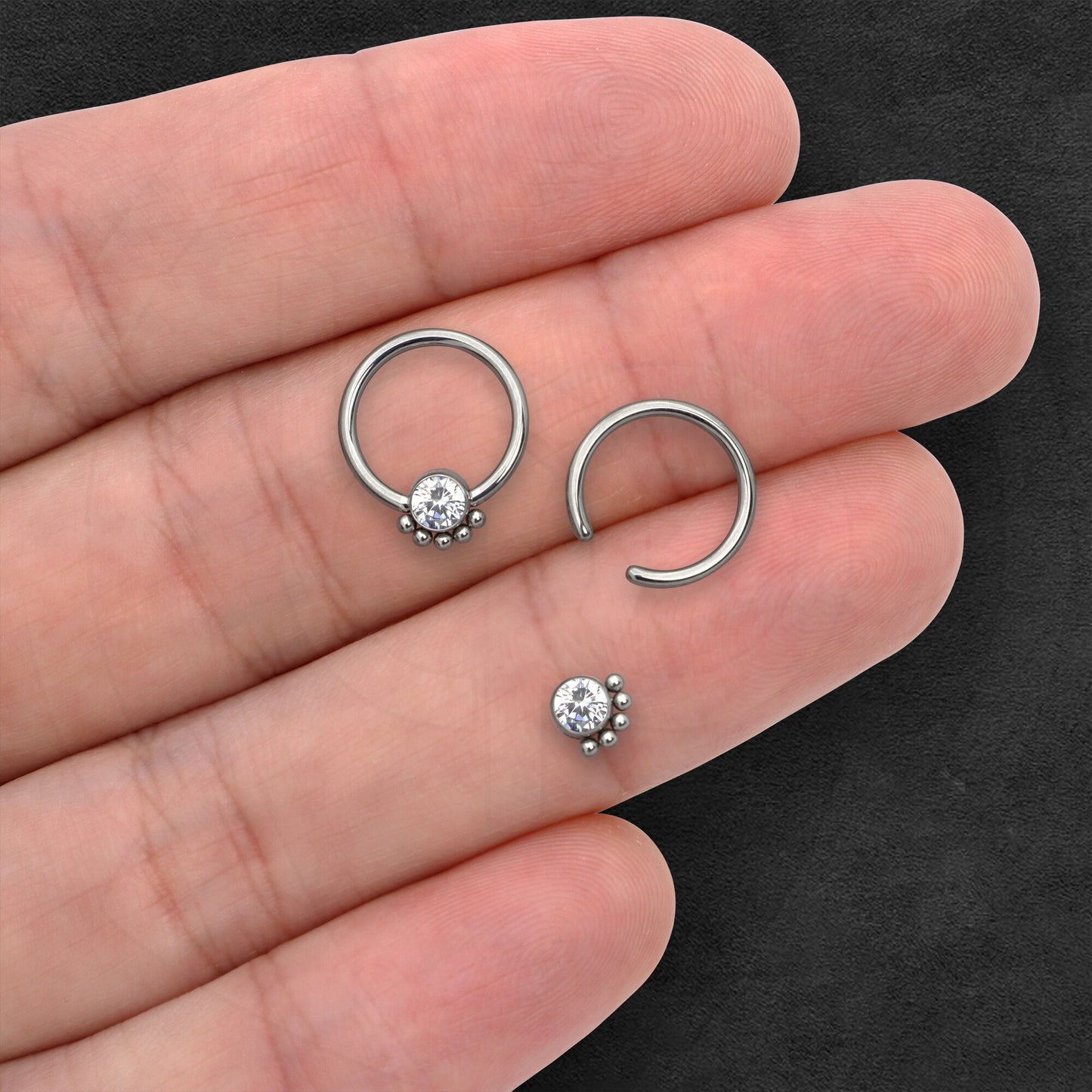 Titanium Captive Bead Ring with Zirconia and Five Beads