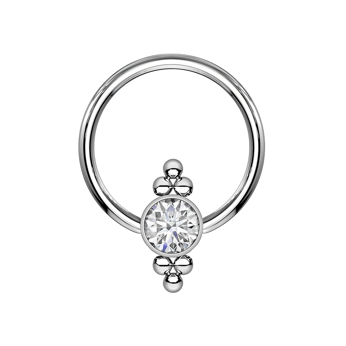 Titanium Captive Bead Ring with Zirconia and Six Beads