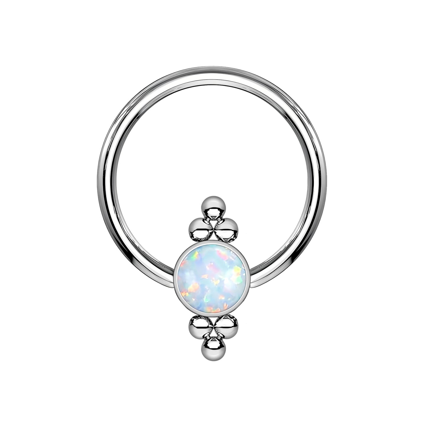 Titanium Captive Bead Ring with White Opal and Six Beads