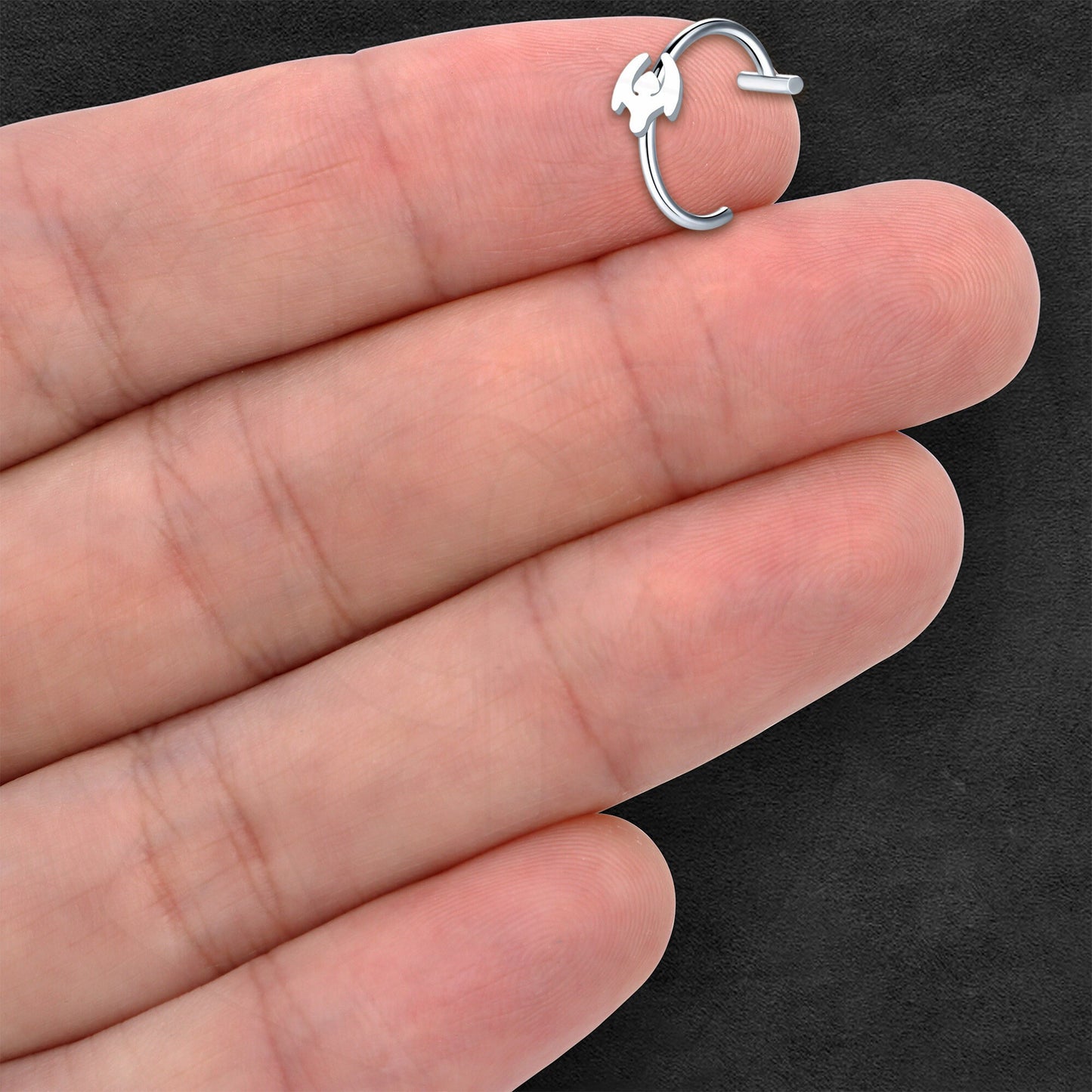 Surgical Steel Fake Lip Ring with Bat Figure