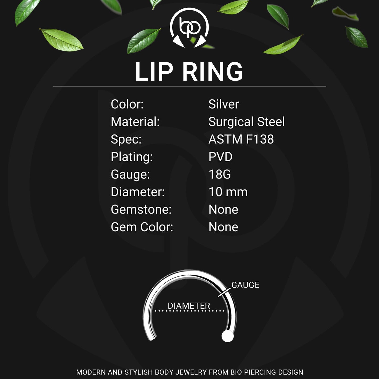 Surgical Steel Fake Lip Ring with Bat Figure