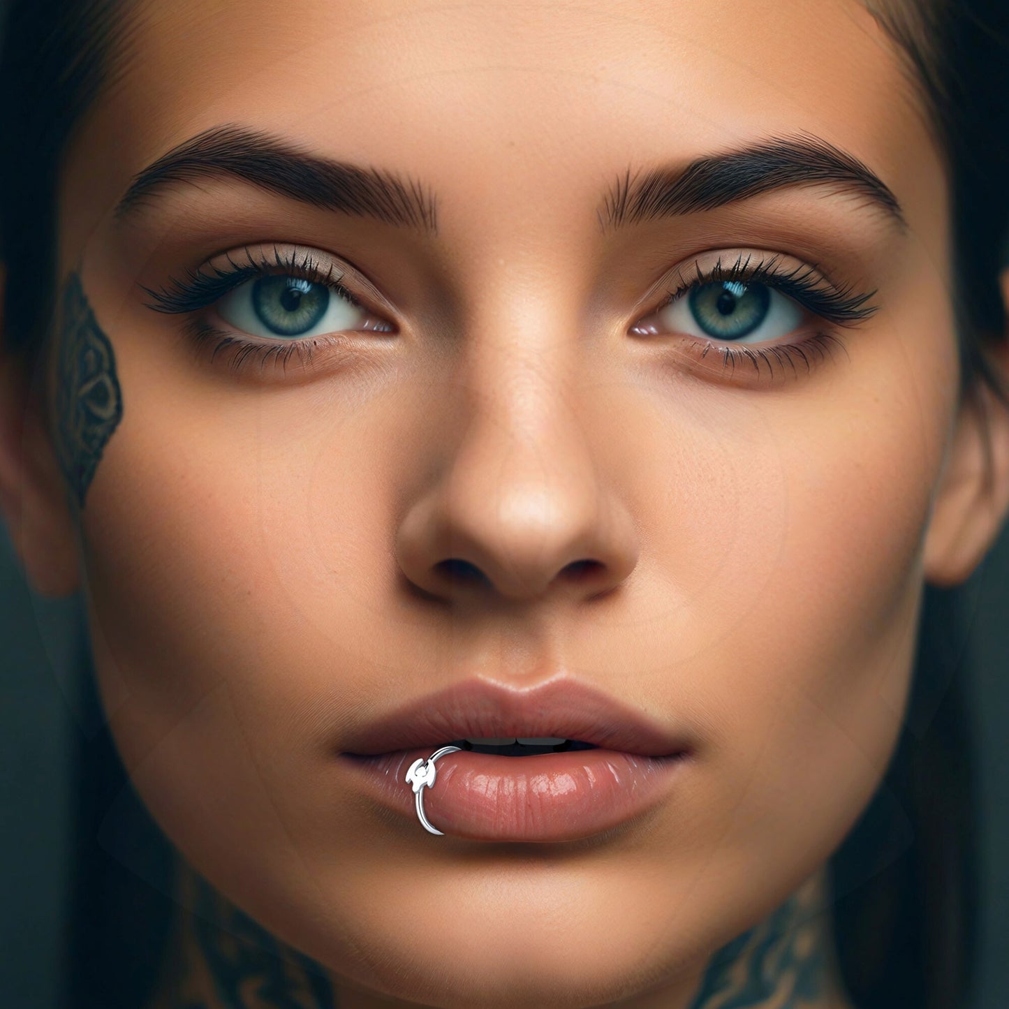 Surgical Steel Fake Lip Ring with Bat Figure