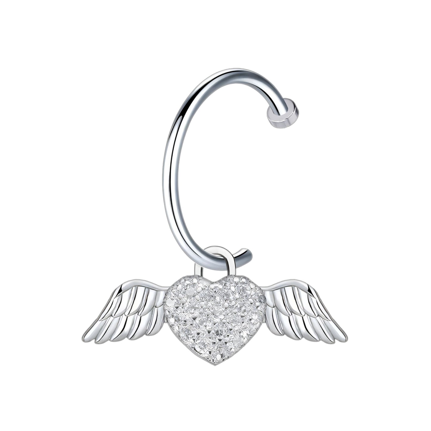 Surgical Steel Fake Lip Ring with Flying Heart and CZ
