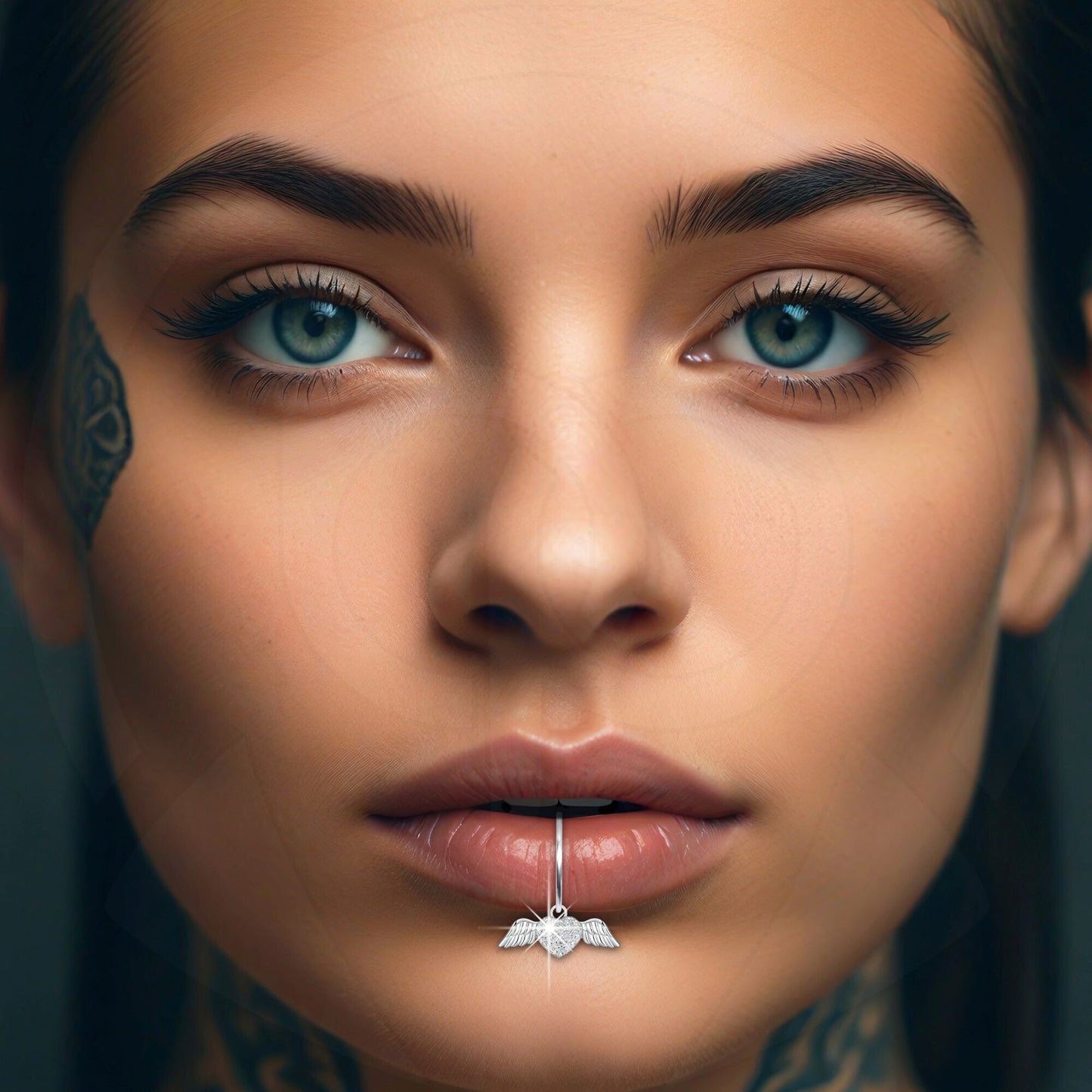 Surgical Steel Fake Lip Ring with Flying Heart and CZ
