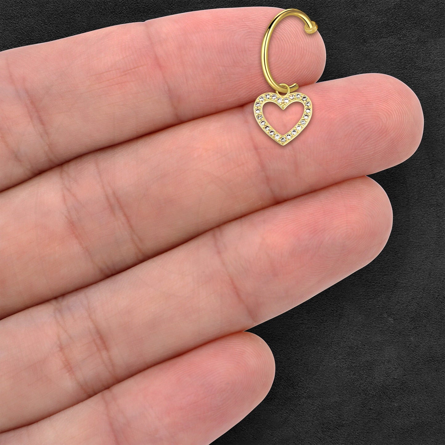 Surgical Steel Fake Lip Ring with Crystal Heart Dangle
