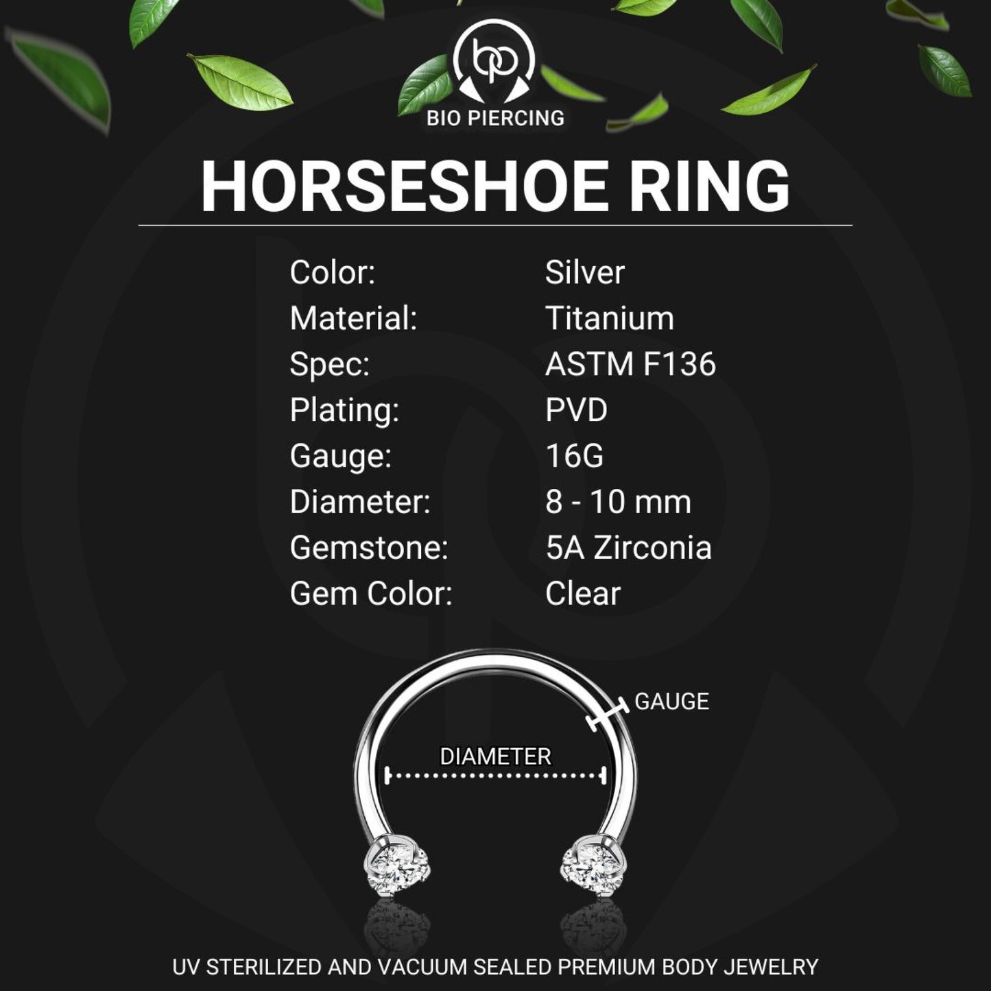 Titanium Horseshoe Ring with Clear Zirconia