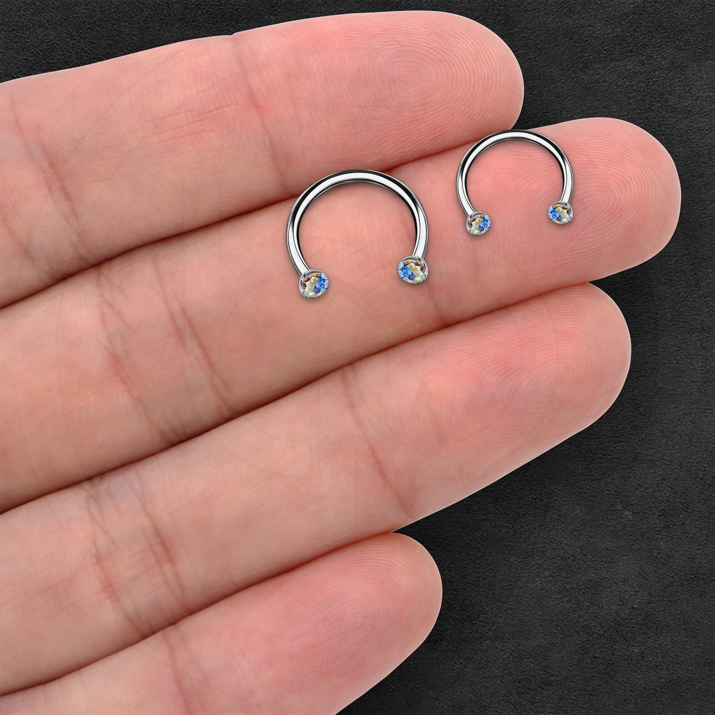 Titanium Horseshoe Ring with AB Crystals