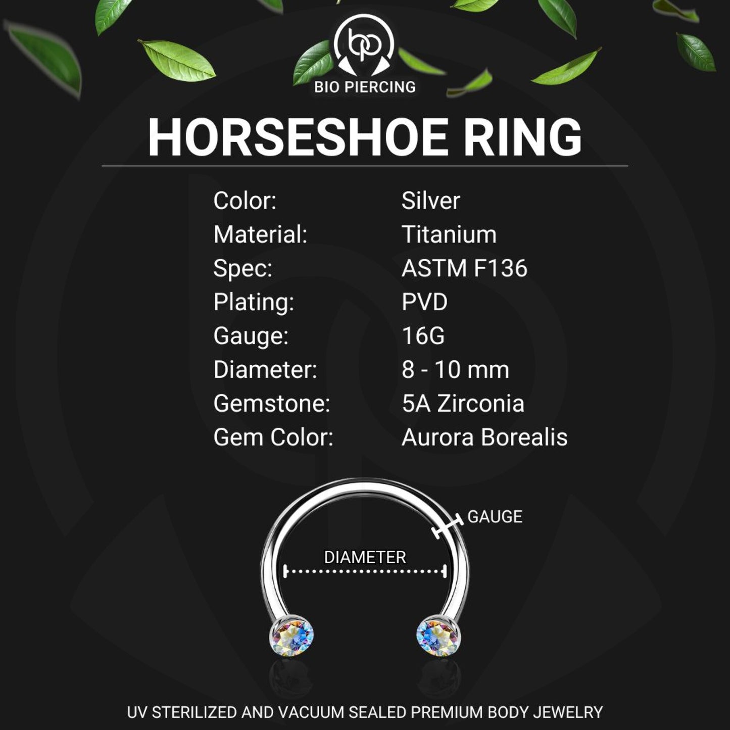 Titanium Horseshoe Ring with AB Crystals