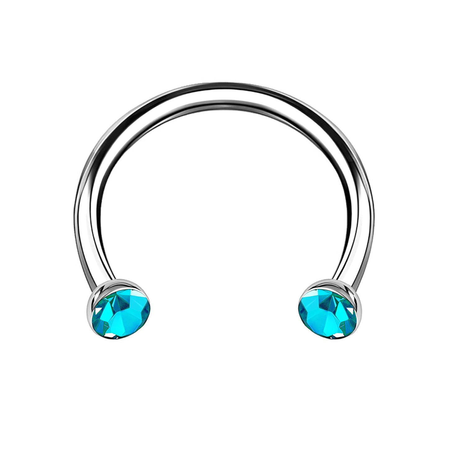 Titanium Horseshoe Ring with Aqua Crystals