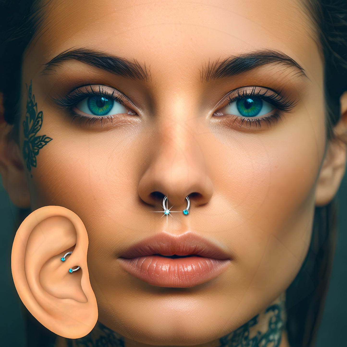 Titanium Horseshoe Ring with Aqua Crystals