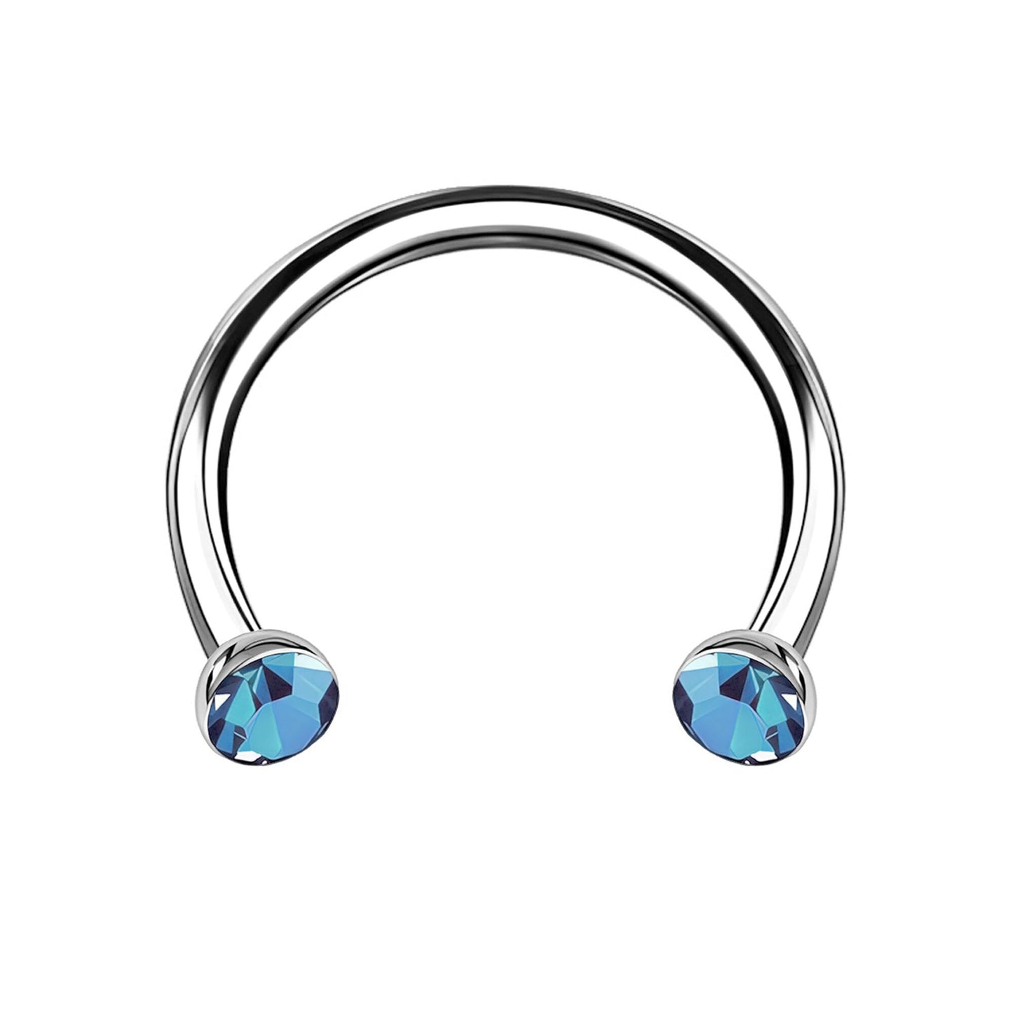 Titanium Horseshoe Ring with Light Blue Crystals
