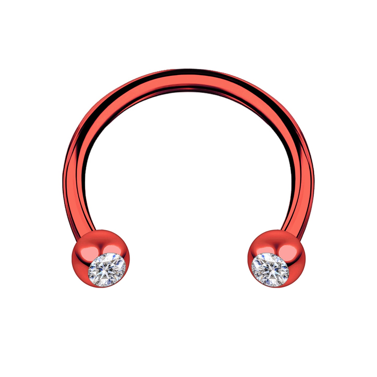 Surgical Steel Horseshoe Ring in Red with Clear CZ