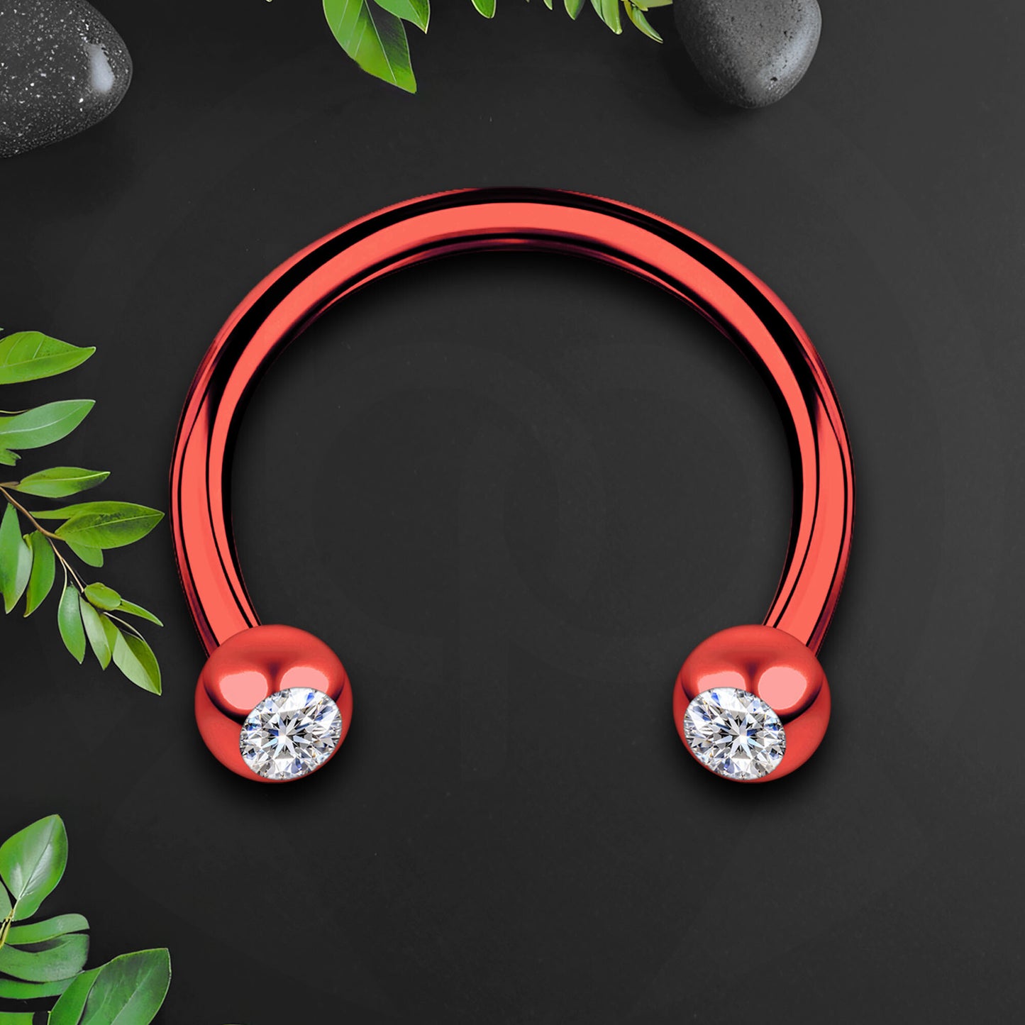 Surgical Steel Horseshoe Ring in Red with Clear CZ