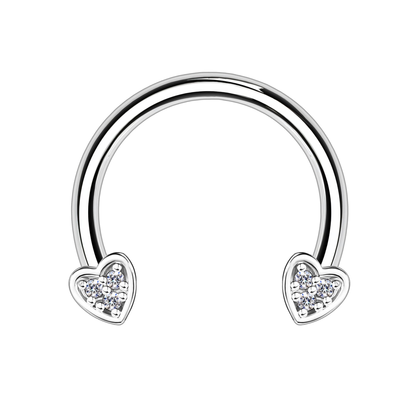 Surgical Steel Horseshoe Ring with Crystal Hearts