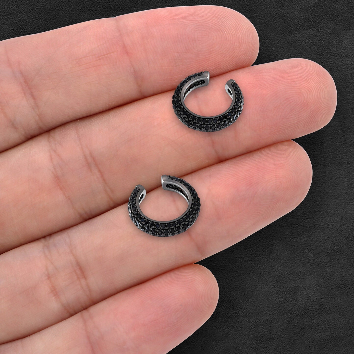 Black Oxide Ear Cuff in Thick Style with Black CZ