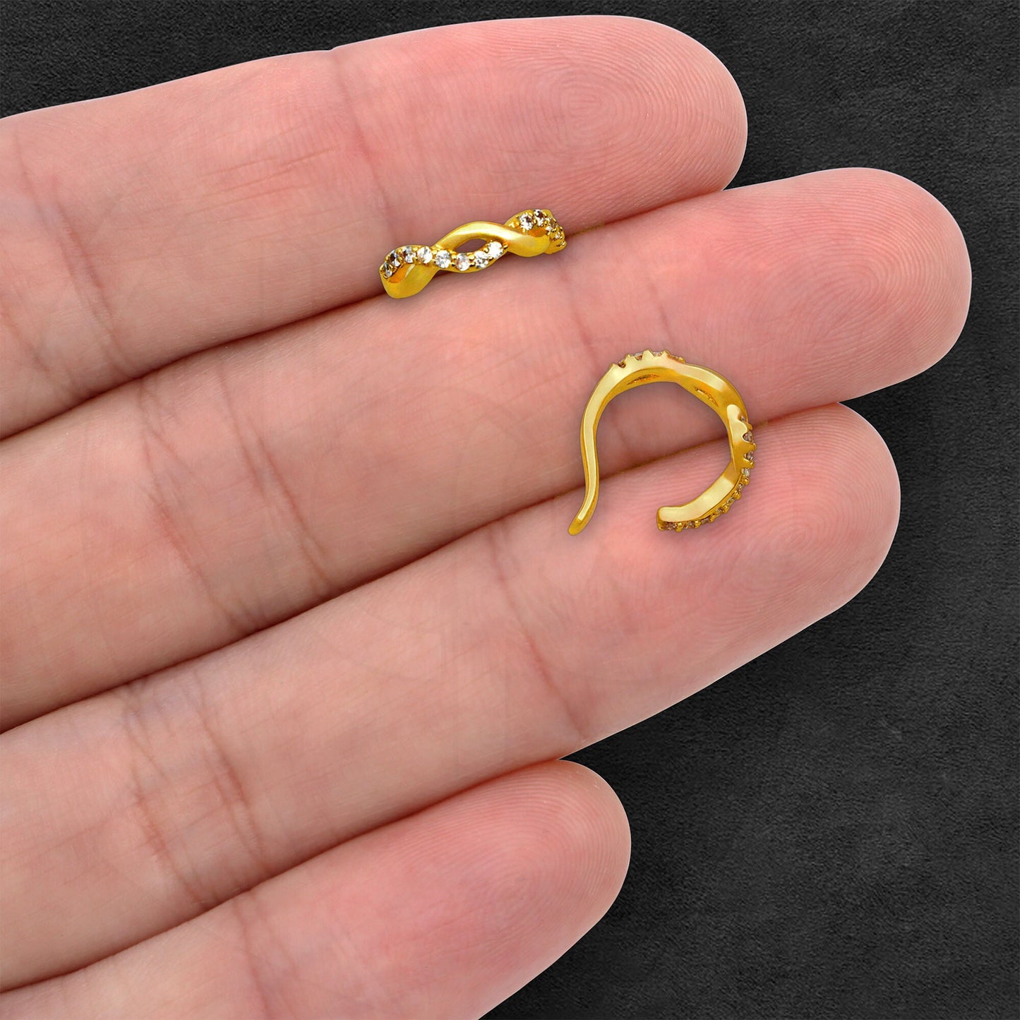 Gold Plated Ear Cuff in Modern Style with Zirconia