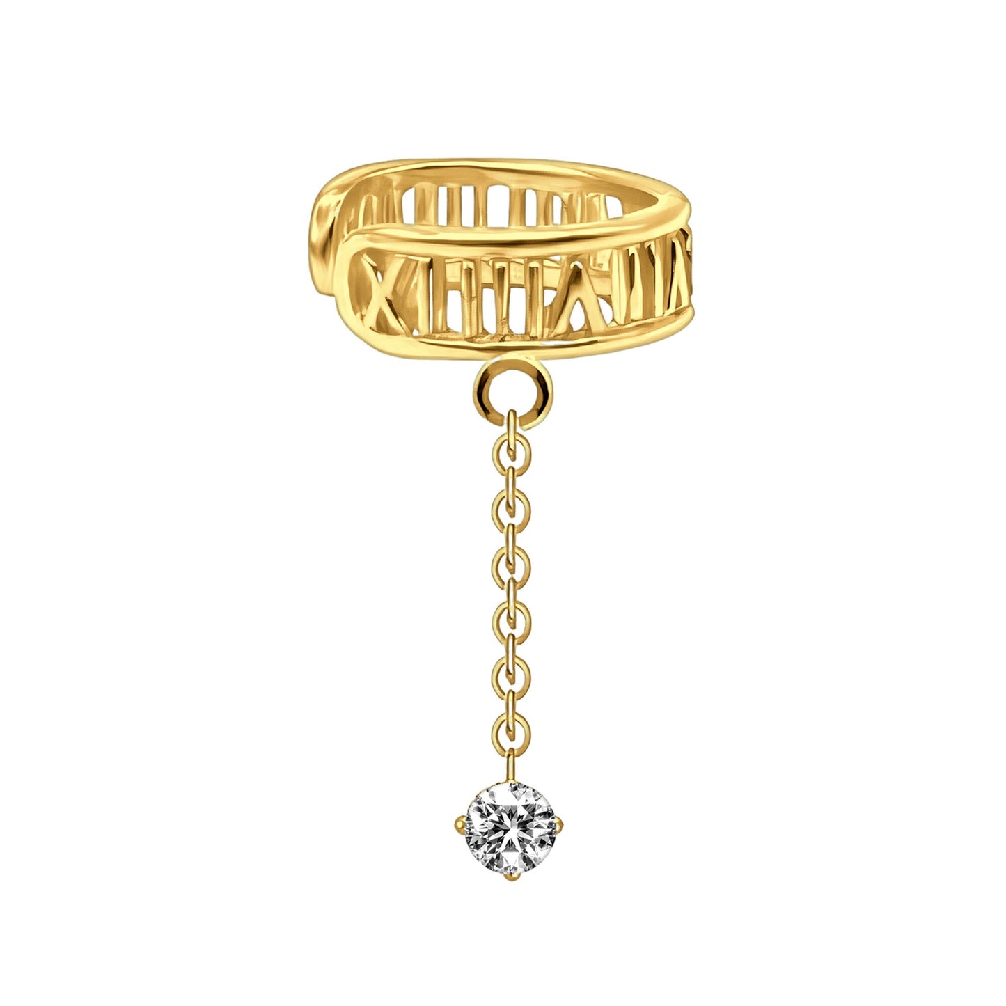 Gold Plated Ear Cuff with Roman Letters and Chain
