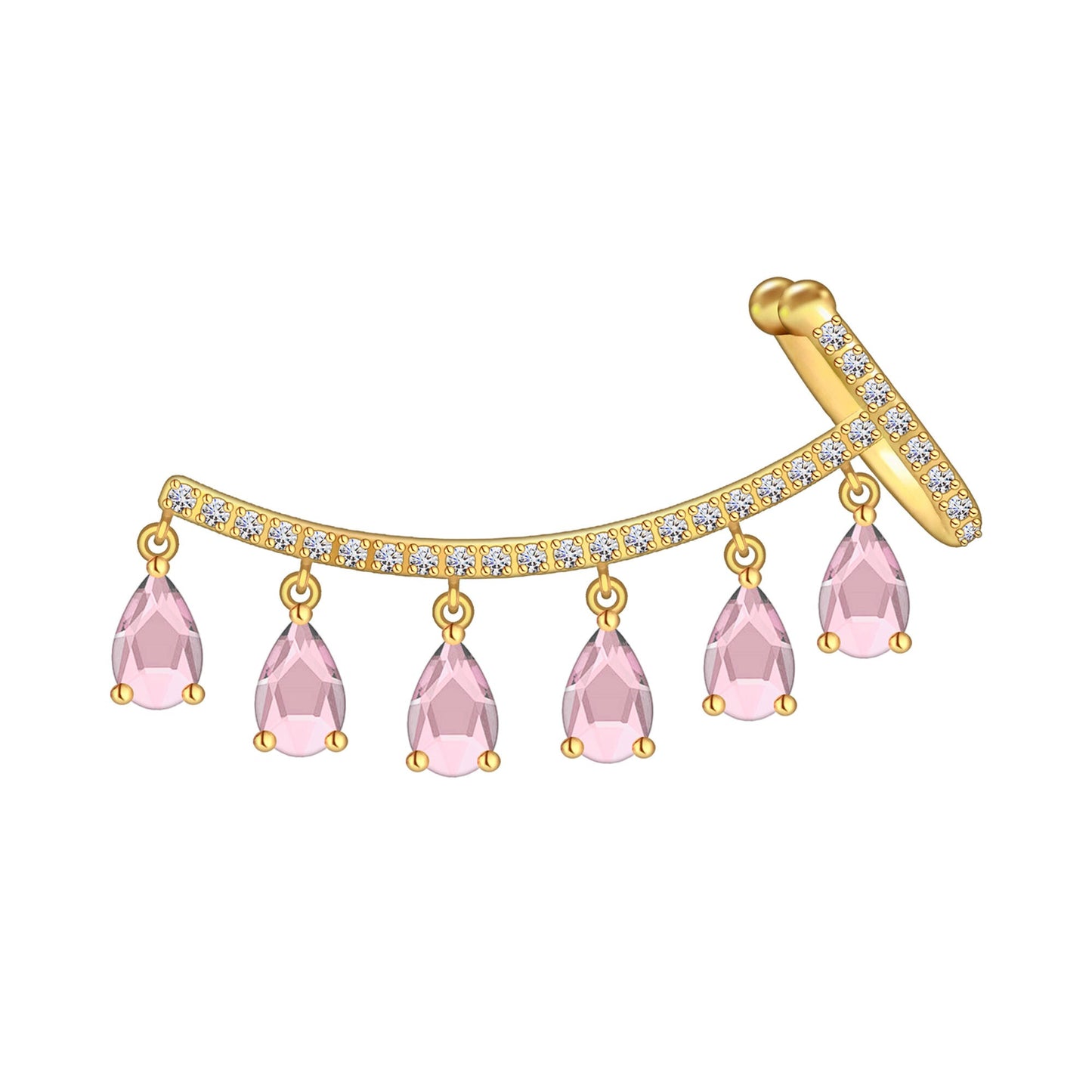 Gold Plated Ear Cuff Ear Crawler with Pink CZ