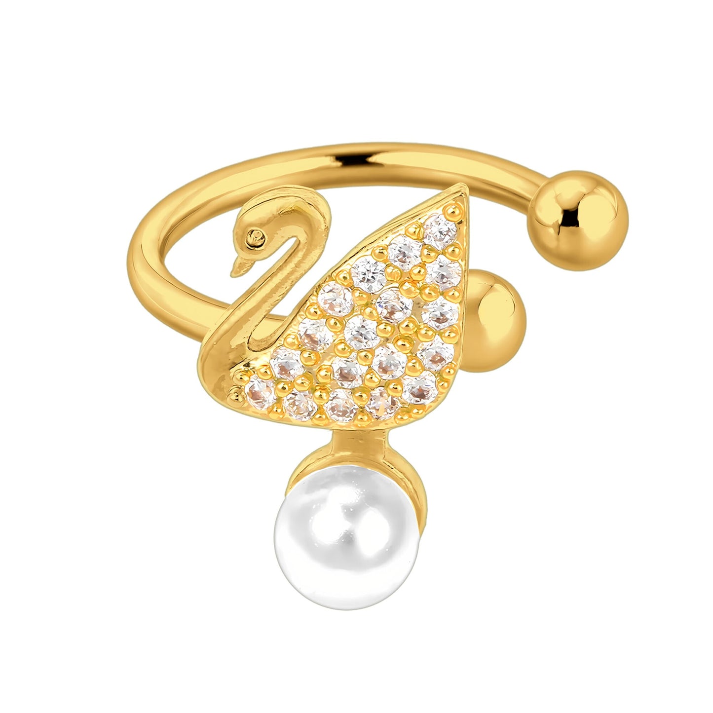 Gold Plated Ear Cuff with Crystal Swan and Pearl