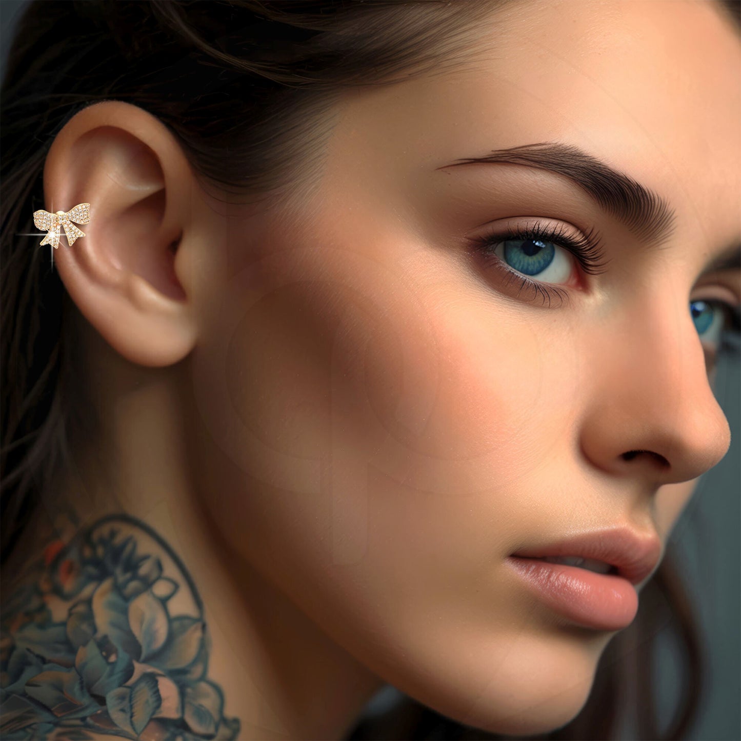 Gold Plated Ear Cuff with Bow and Zirconia