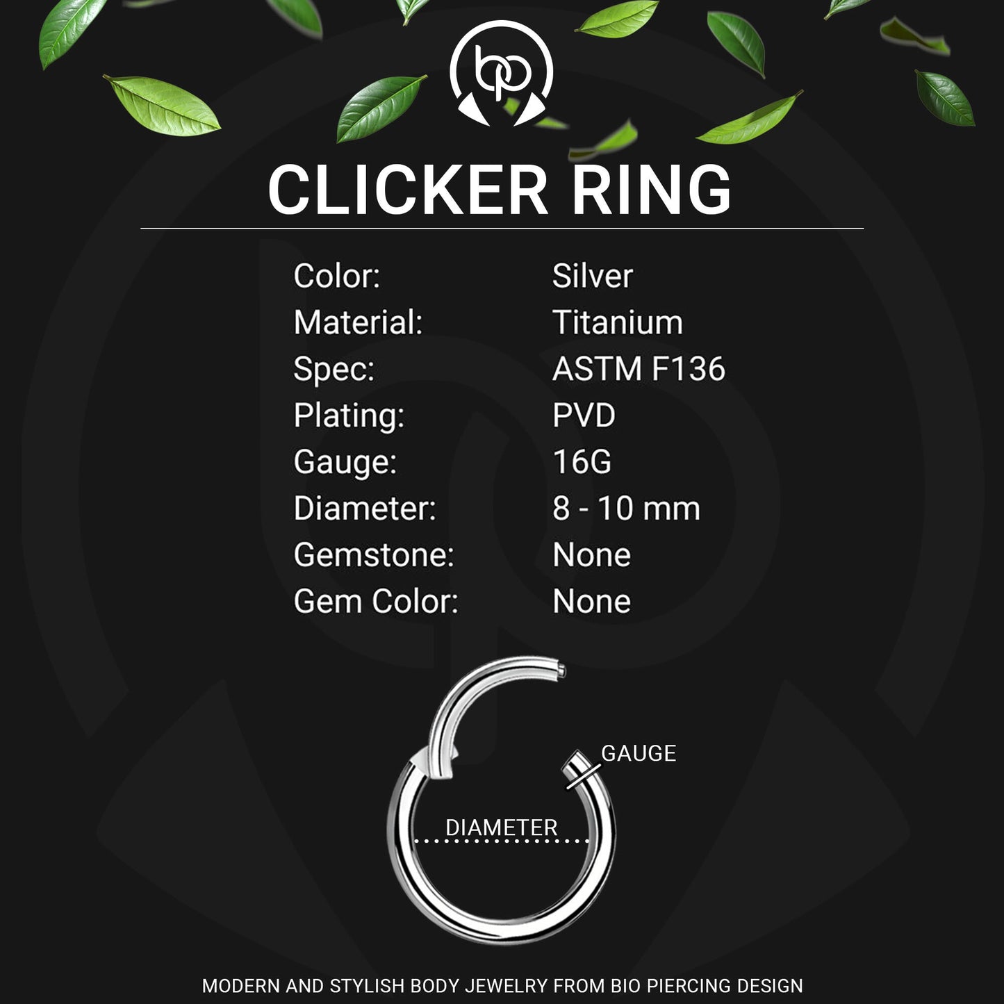 Titanium Clicker Ring with Eight Beads