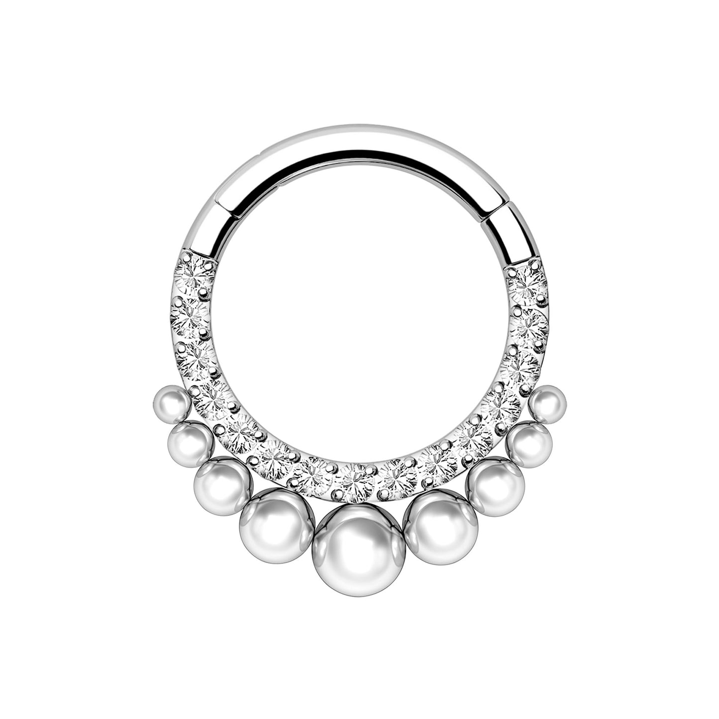 Titanium Clicker Ring with Beads Ornament and CZ