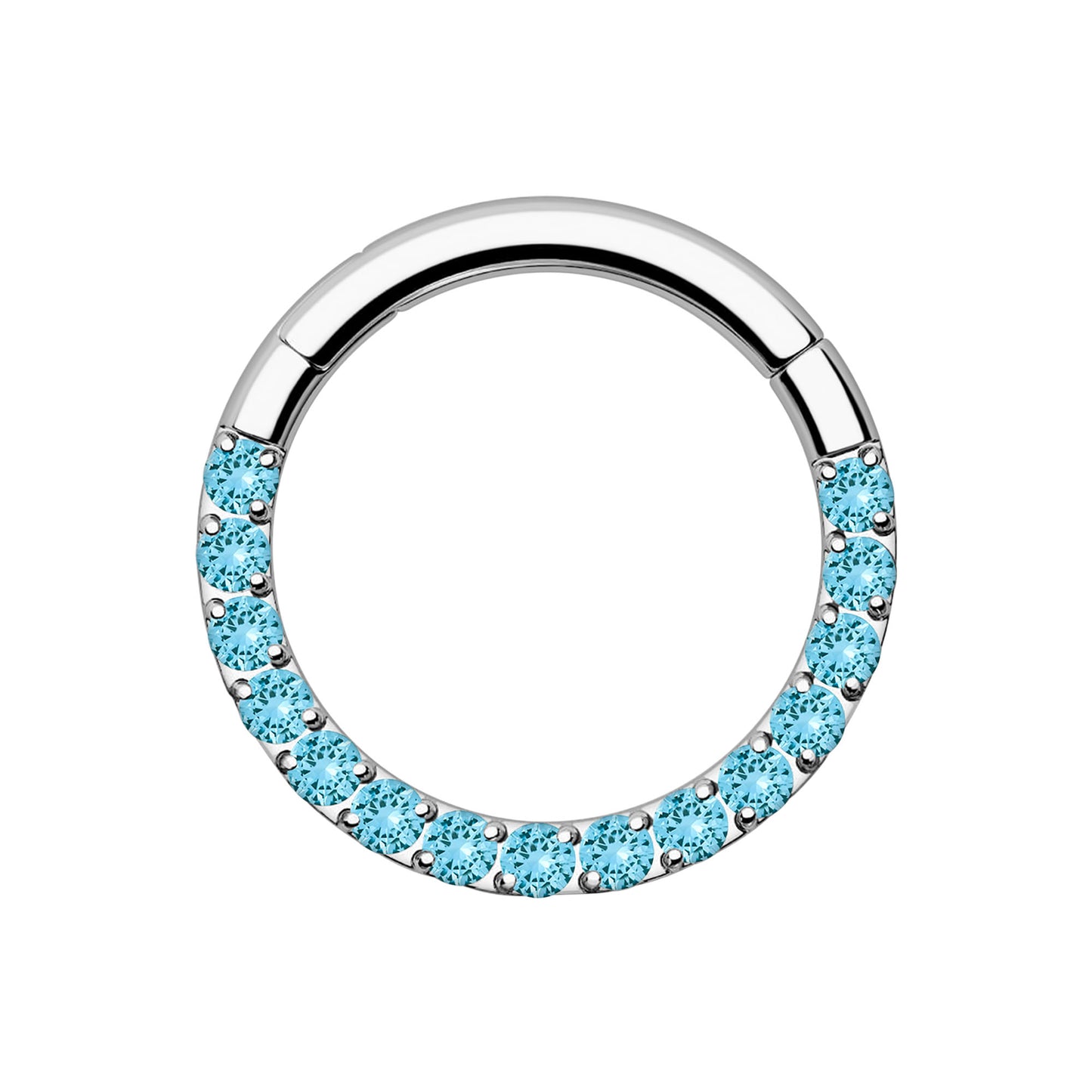 Titanium Clicker Ring in Classic Style with Aqua CZ