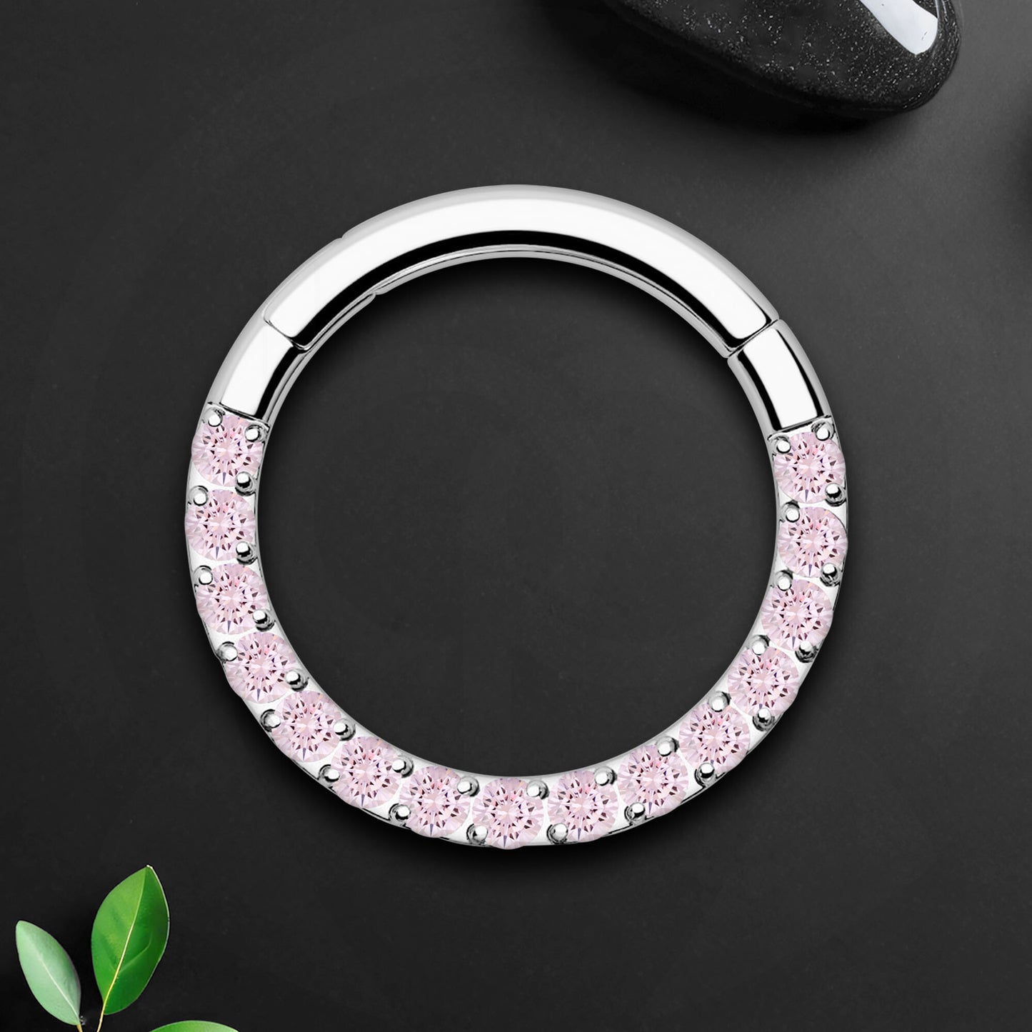 Titanium Clicker Ring in Classic Style with Pink CZ