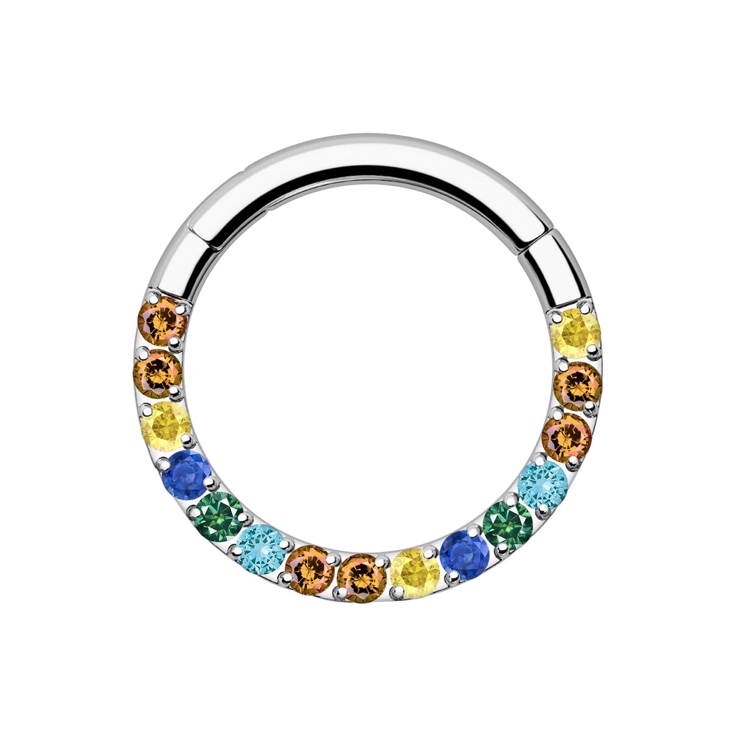 Titanium Clicker Ring in Classic Style with Rainbow CZ