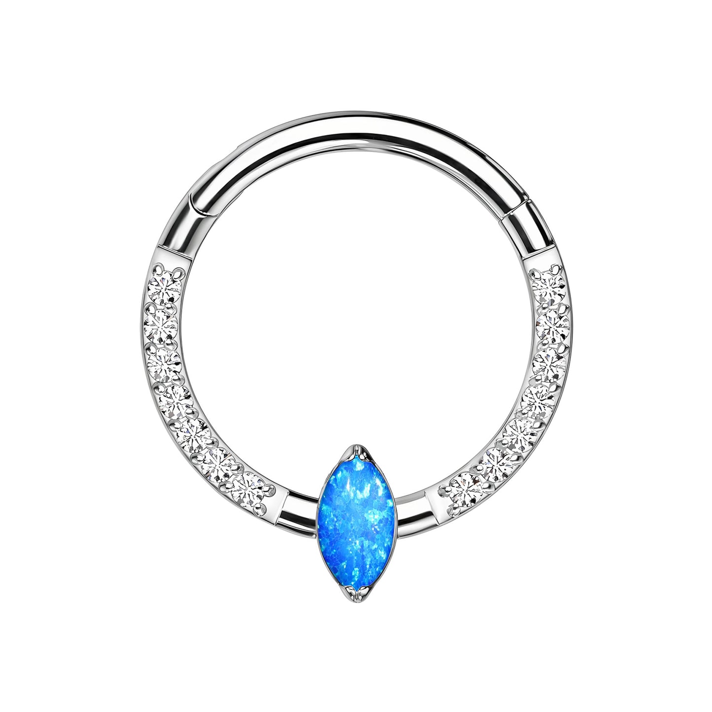 Titanium Clicker Ring with Marquise Blue Opal