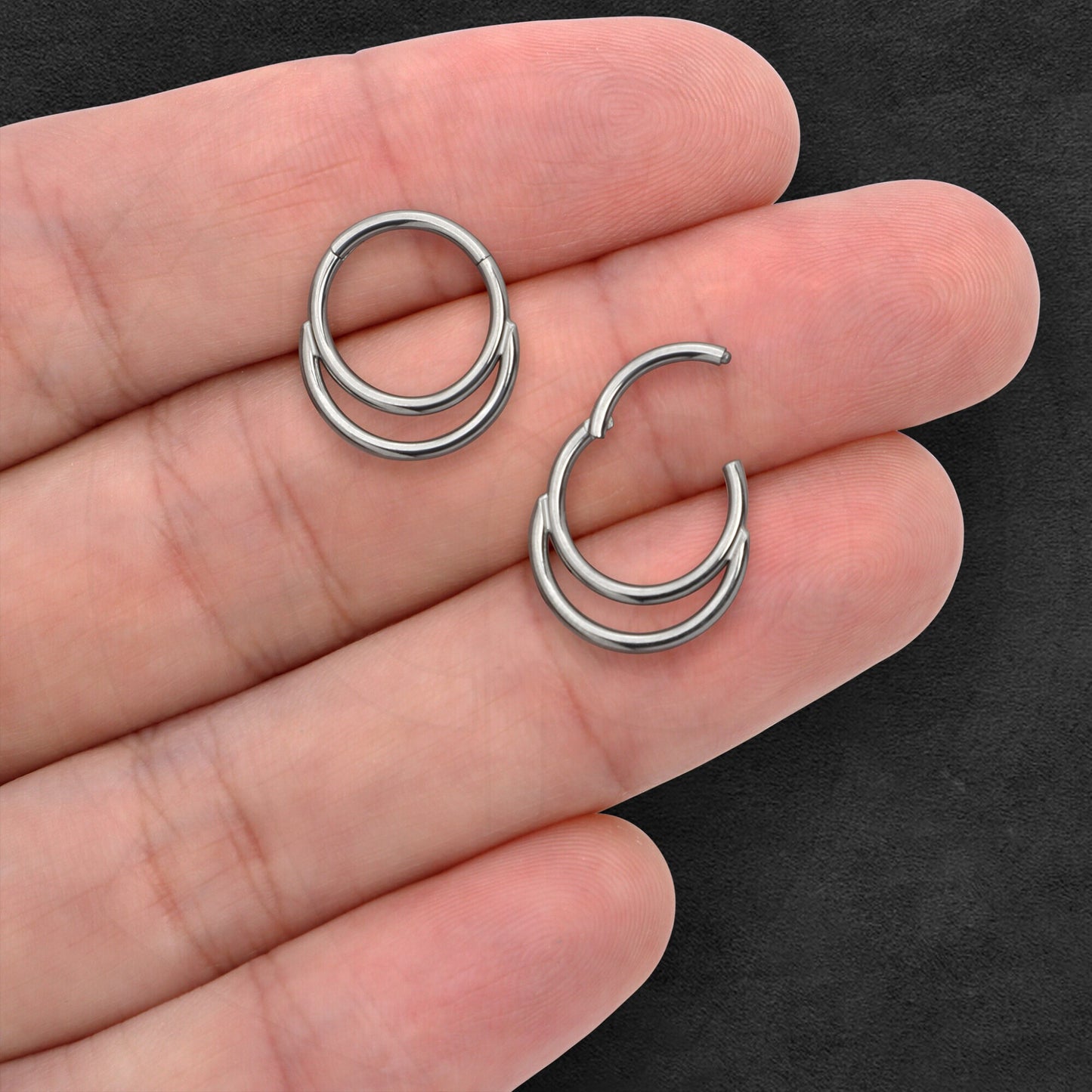 Titanium Clicker Ring with Double Hoops