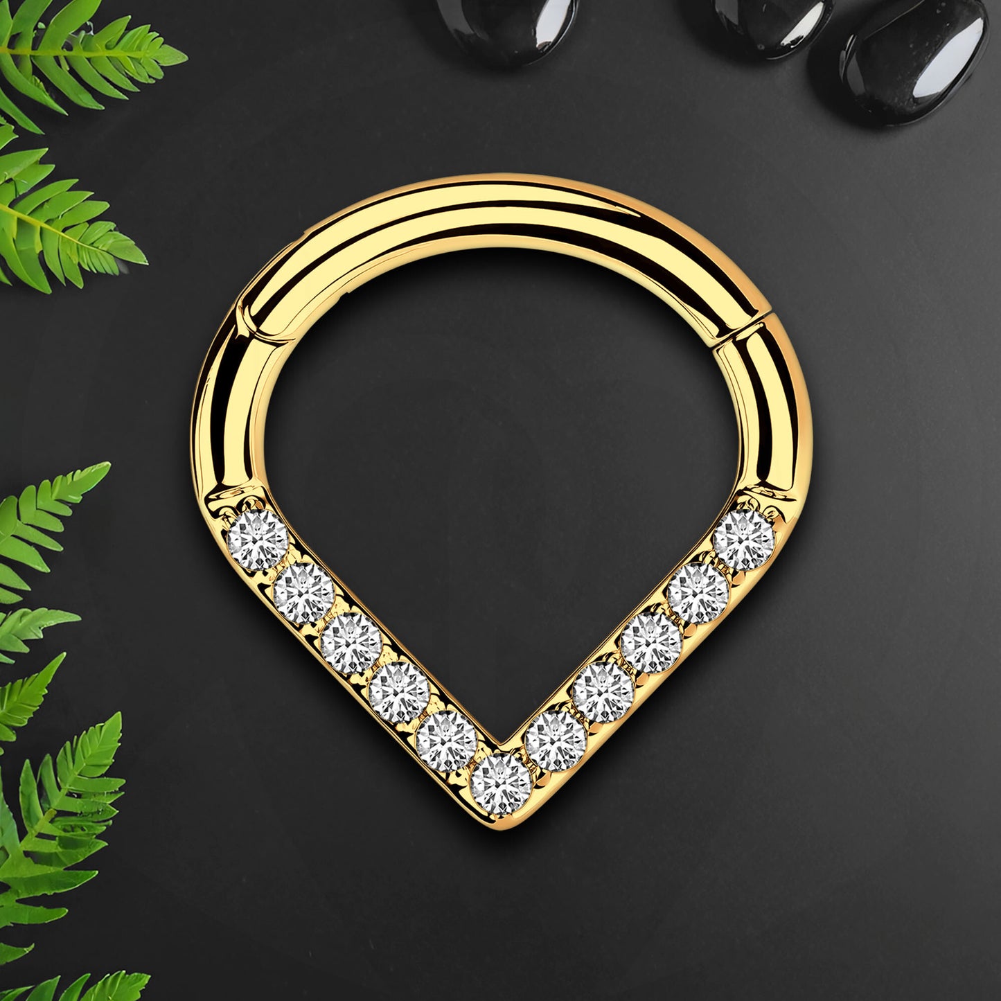 Titanium Clicker Ring in V Shape Style with CZ