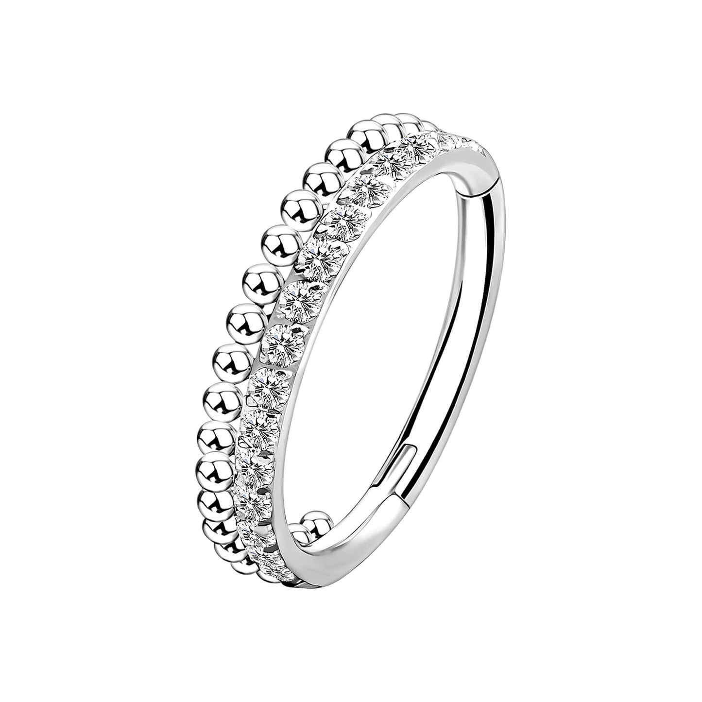 Titanium Clicker Ring with Beads and Crystals