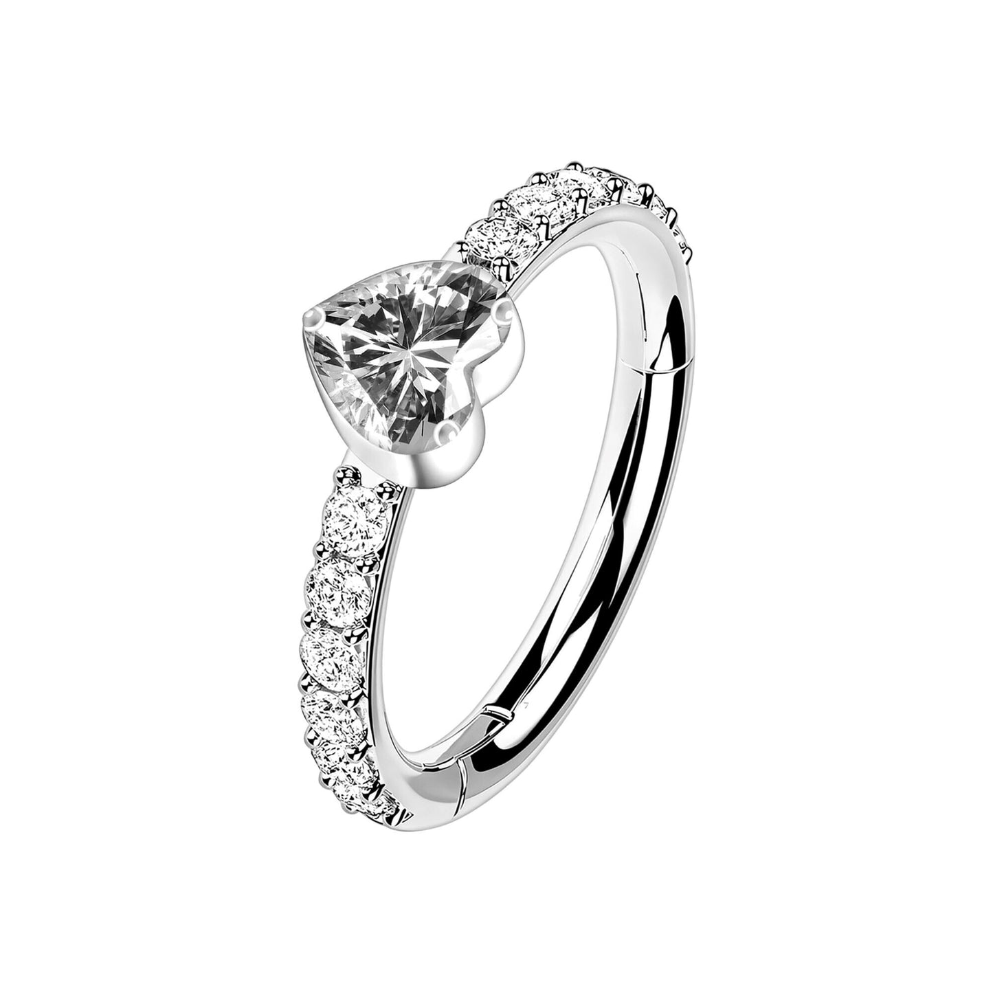 Titanium Clicker Ring with Heart Shaped Zirconia