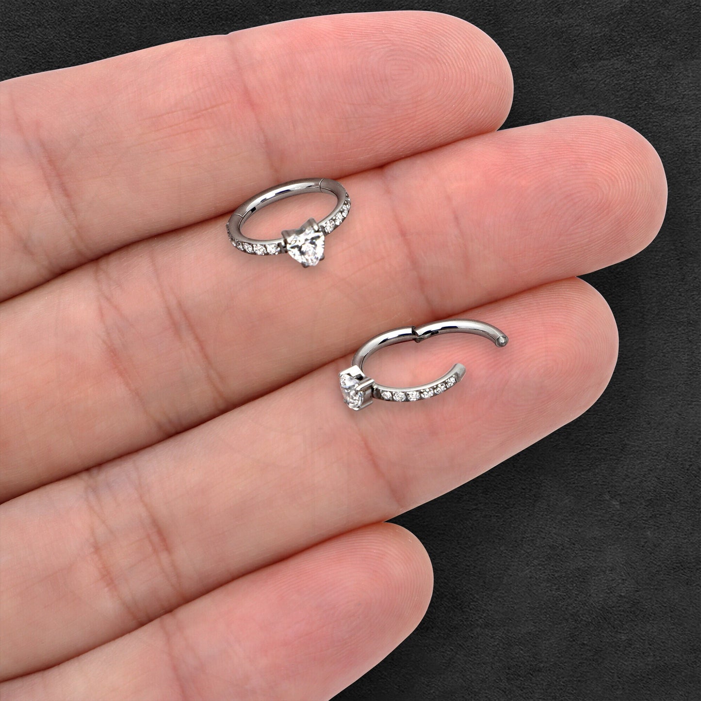Titanium Clicker Ring with Heart Shaped Zirconia