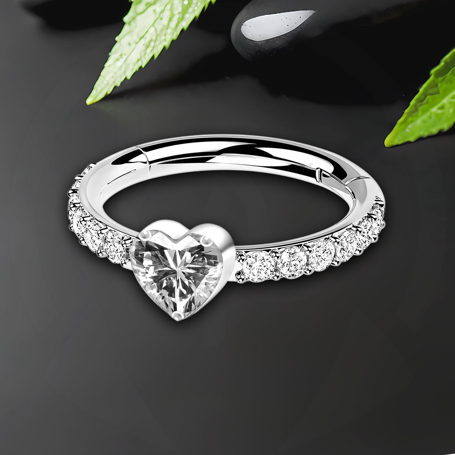 Titanium Clicker Ring with Heart Shaped Zirconia