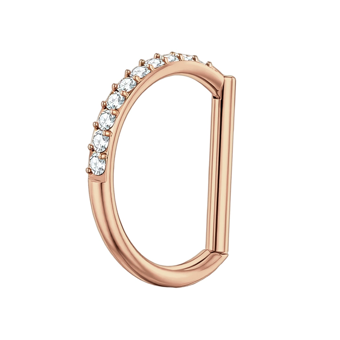 Titanium Clicker Ring in D Shape Style and Half Side CZ