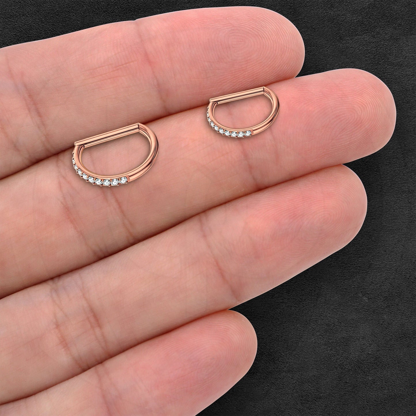 Titanium Clicker Ring in D Shape Style and Half Side CZ