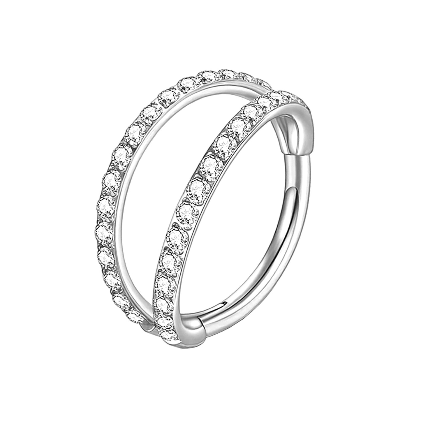 Titanium Clicker Ring in Double Hoops Style and Zirconia