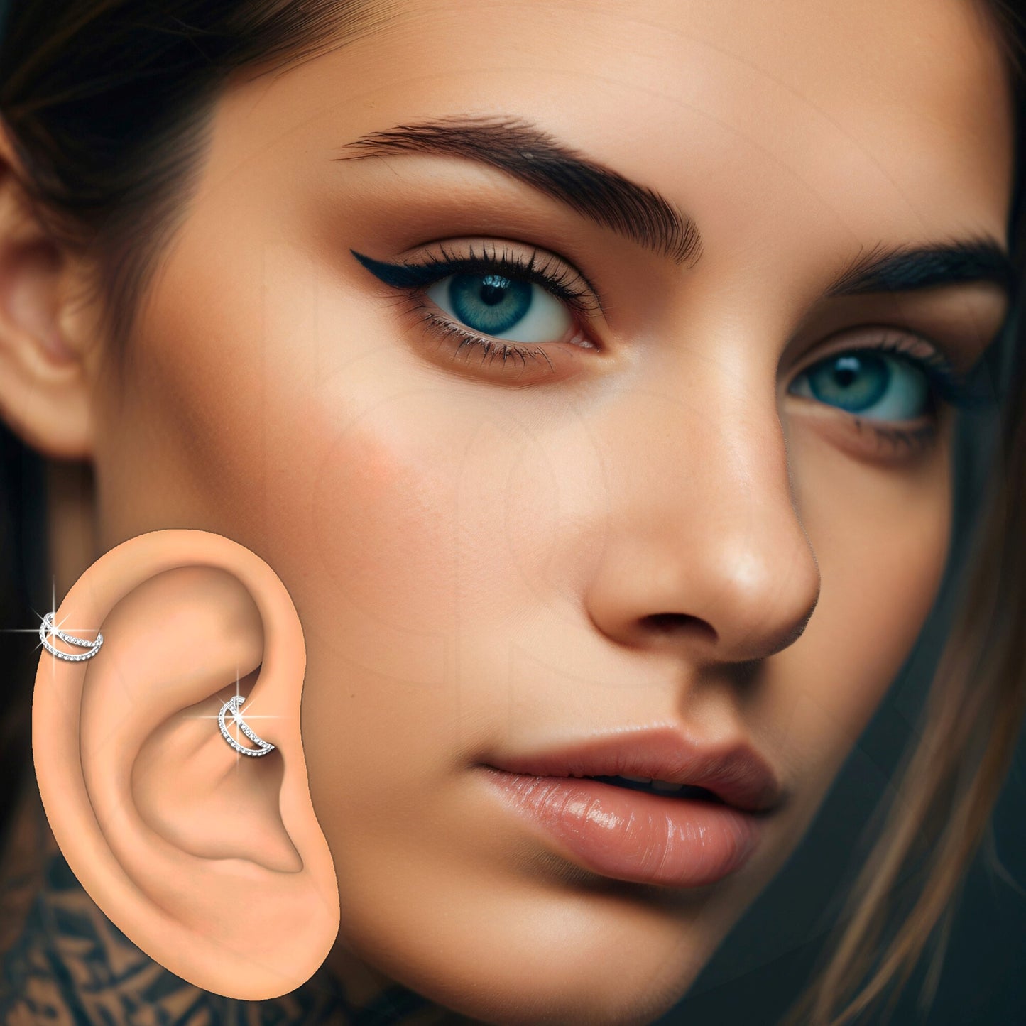 Titanium Clicker Ring in Double Hoops Style and Zirconia
