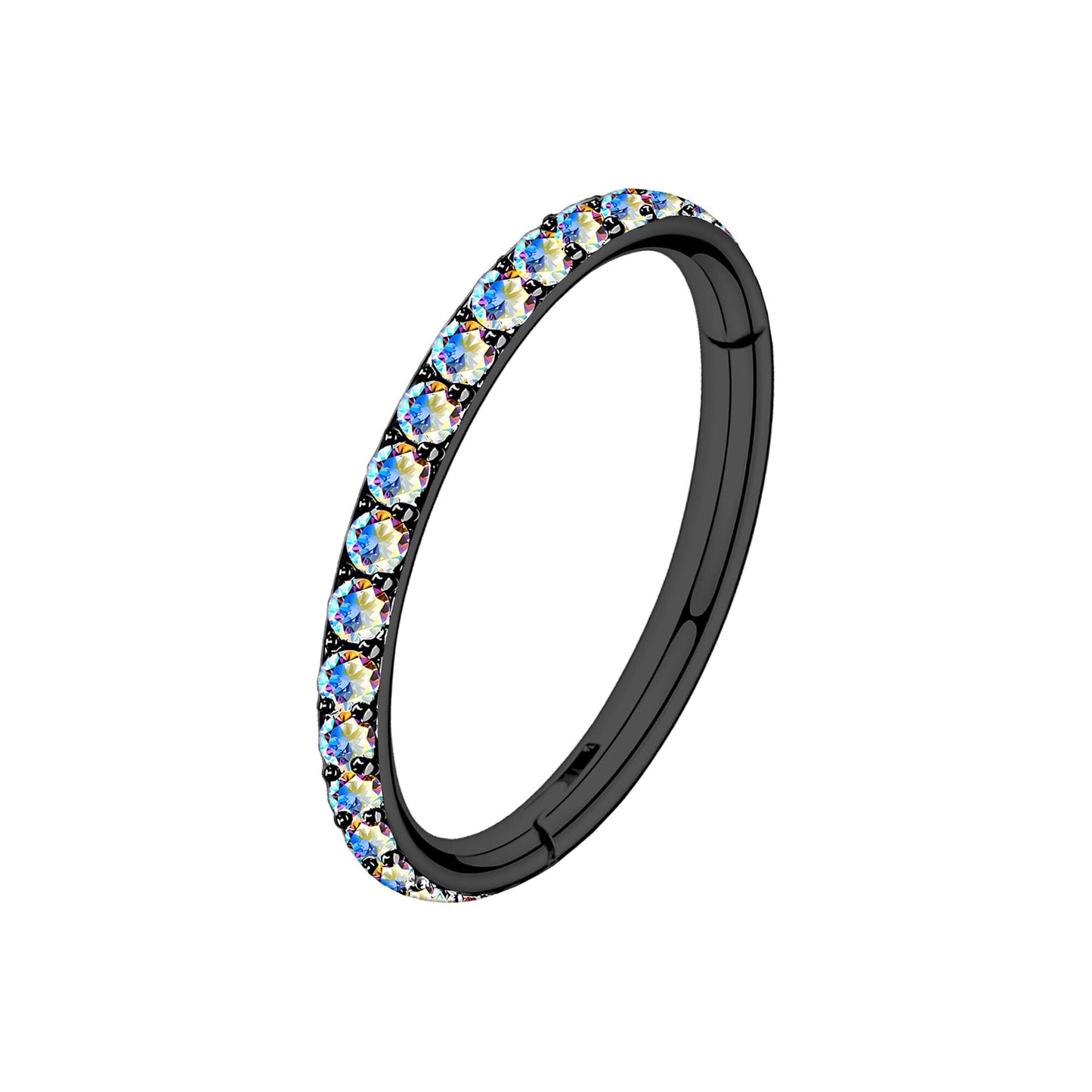 Titanium Clicker Ring in Classic Style with Aurora Borealis CZ