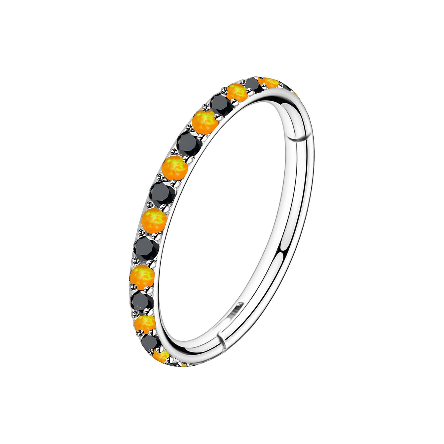 Titanium Clicker Ring in Classic Style with Orange Opals