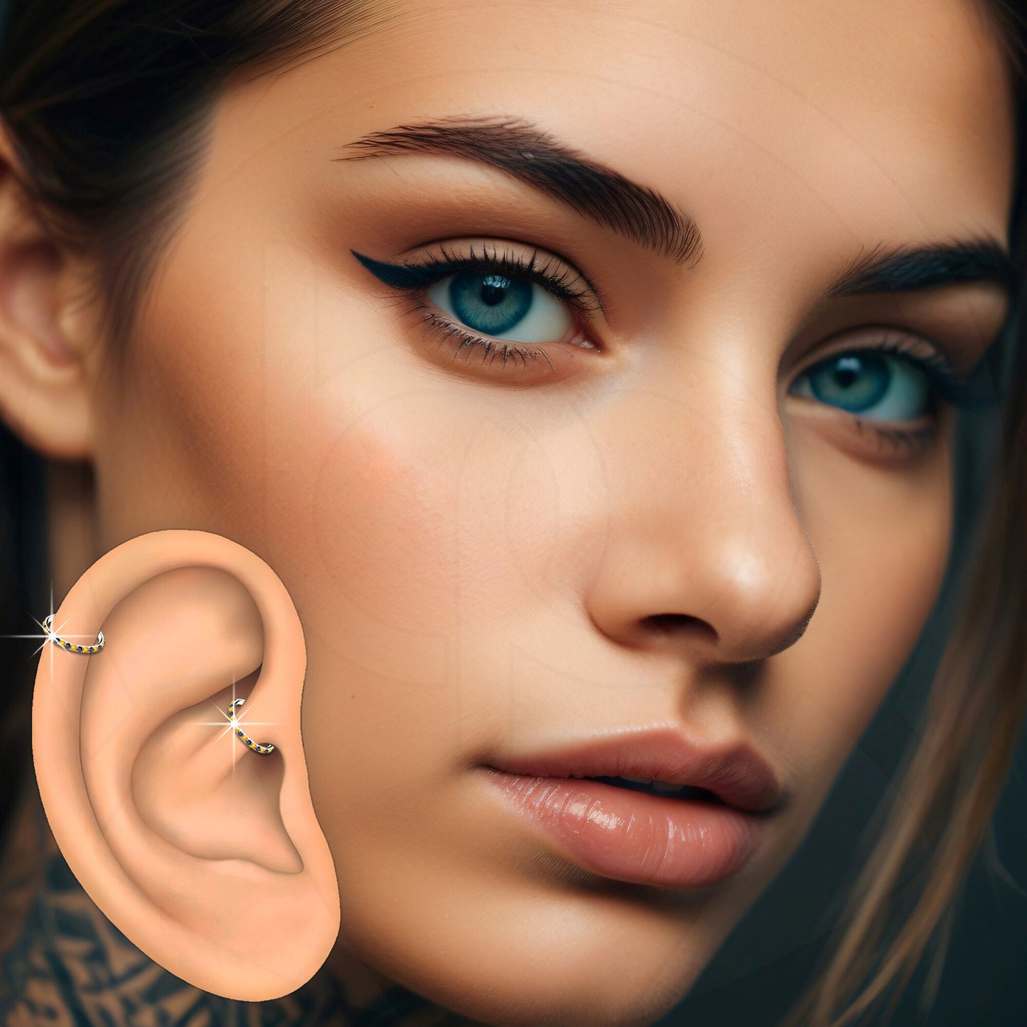 Titanium Clicker Ring in Classic Style with Orange Opals