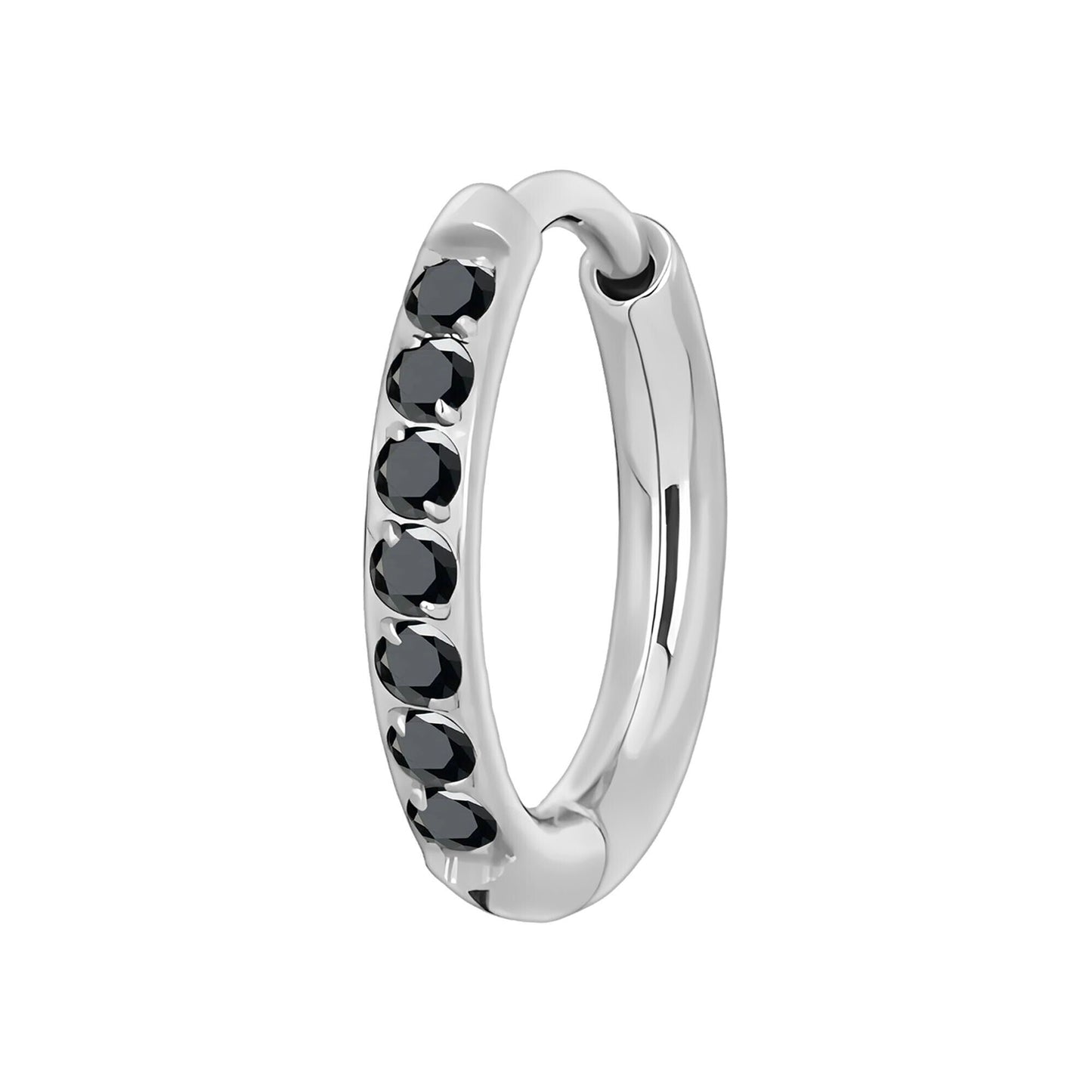 Titanium Clicker Ring in Classic Earring Style and Black CZ