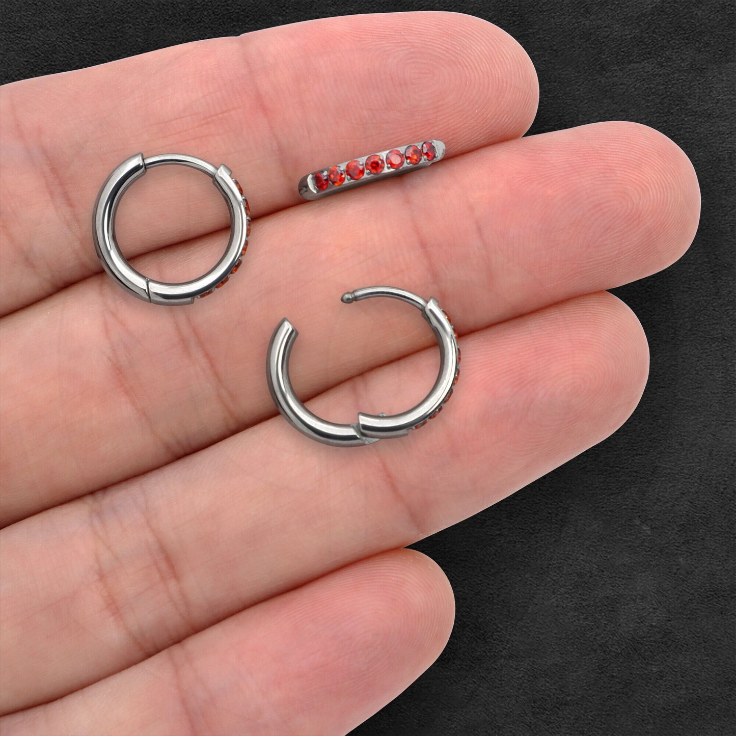 Titanium Clicker Ring in Classic Earring Style and Red CZ