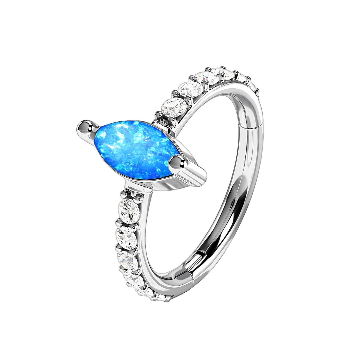 Titanium Clicker Ring with Zirconia and Marquise Blue Opal