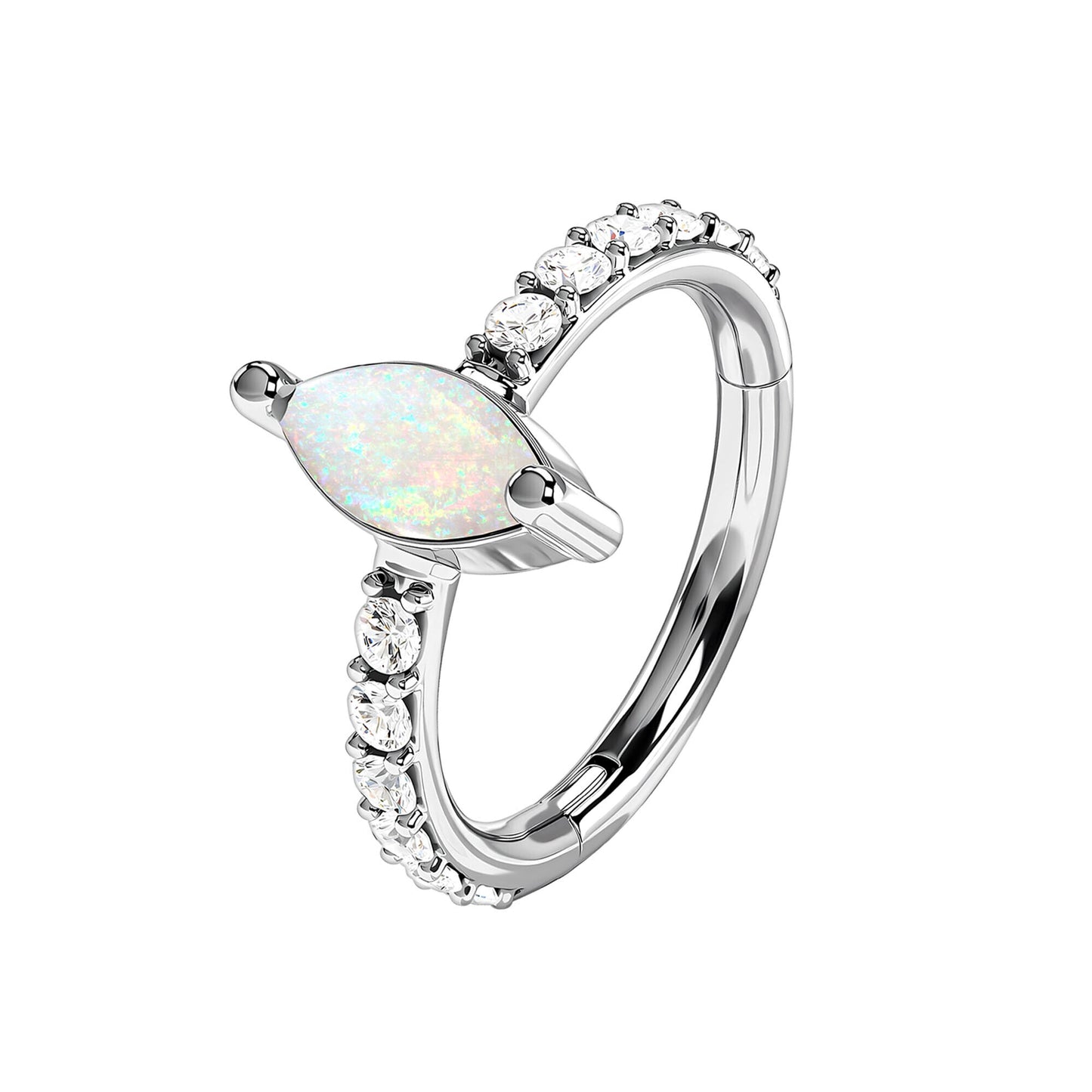 Titanium Clicker Ring with Zirconia and Marquise White Opal
