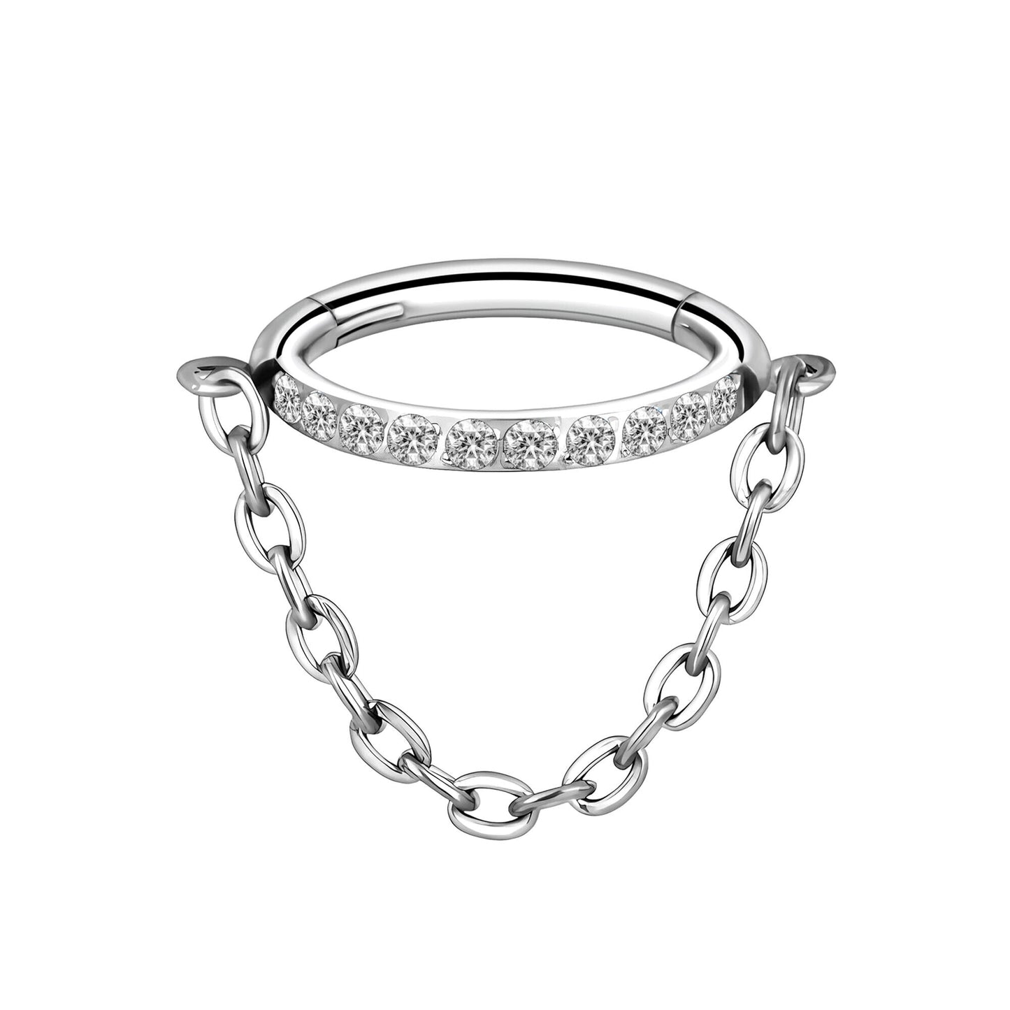 Titanium Clicker Ring with Chain and Zirconia