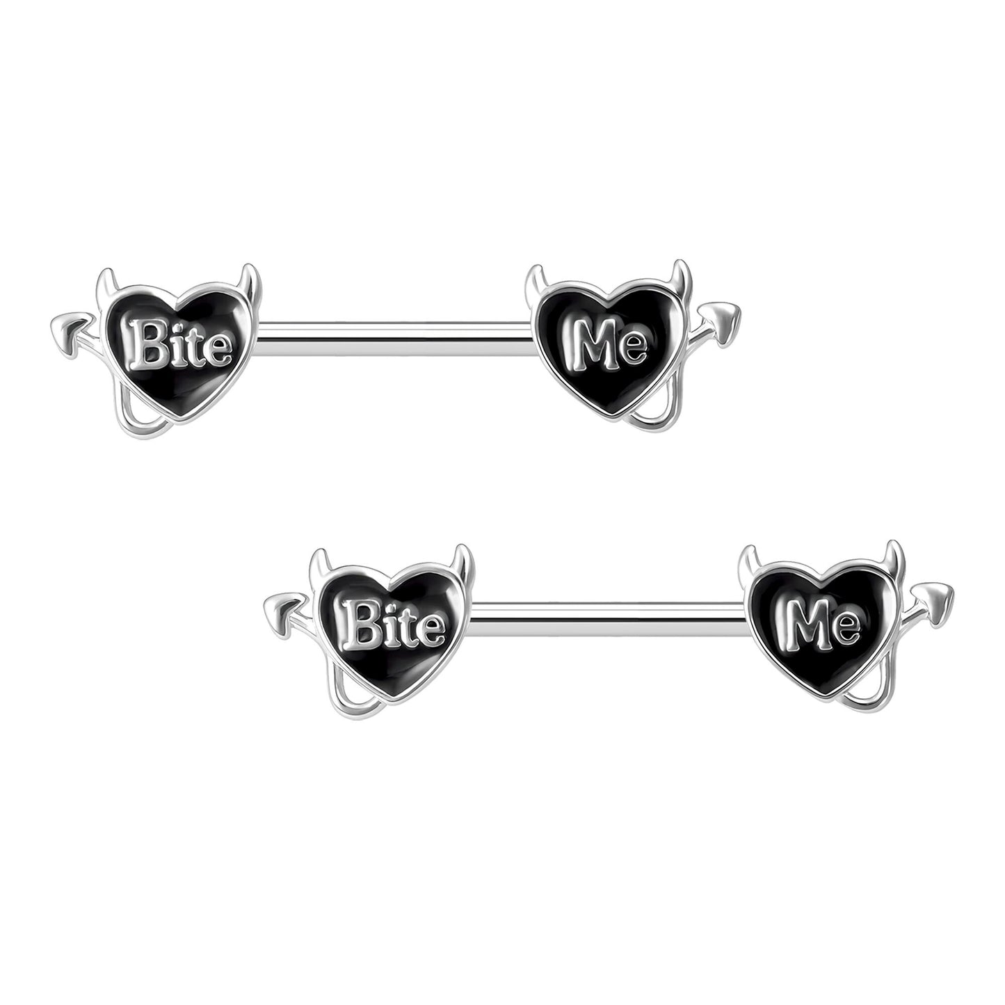 Surgical Steel Nipple Jewelry with Bite Me Hearts