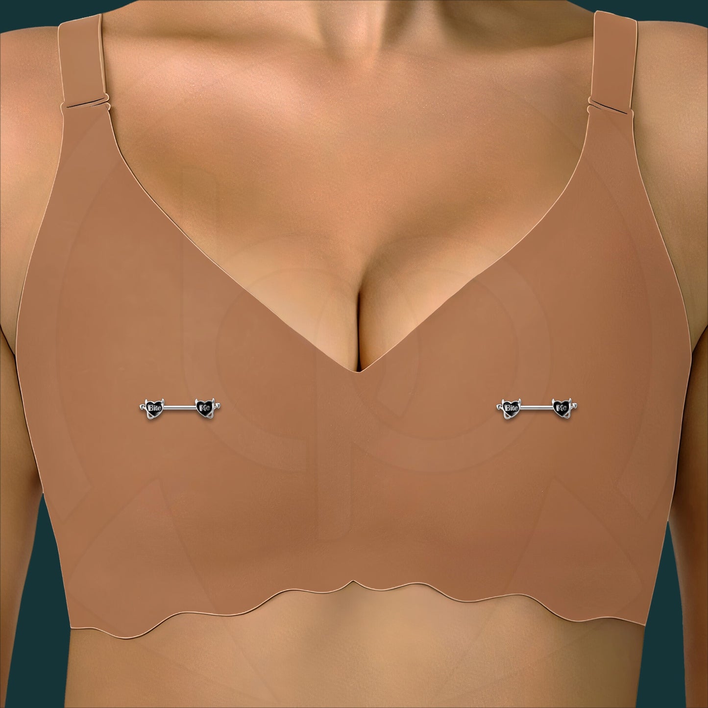 Surgical Steel Nipple Jewelry with Bite Me Hearts